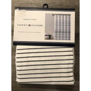 Tommy Hilfiger Piedmont Stripe Shower Curtain Blue/White / Navy 72x72” New